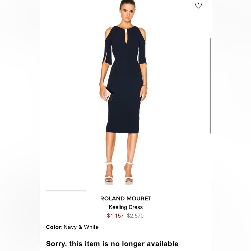 ROLAND MOURET Black & White “Keeling” Keyhole Slit-Sleeve Midi Crepe Dress SZ 6